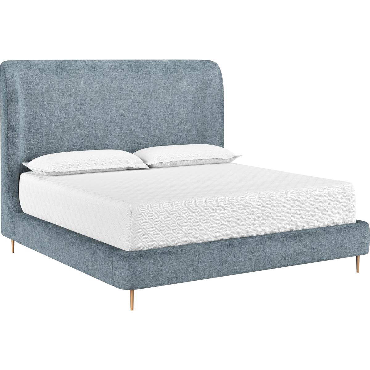 Brennan Modern Bergen Blue Upholstered Copper Steel Wingback Bed - King